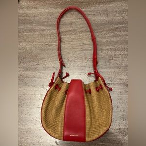 Mansur Gavriel Lilium Red Leather-Trimmed Raffia Shoulder Bag